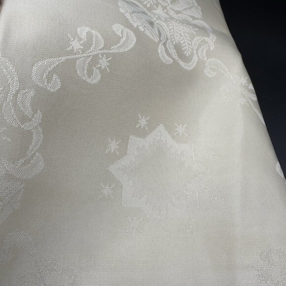 Vintage Cream Satin Damask Tablecloth 70 x 54 Floral Star Pattern - Picture 8 of 15